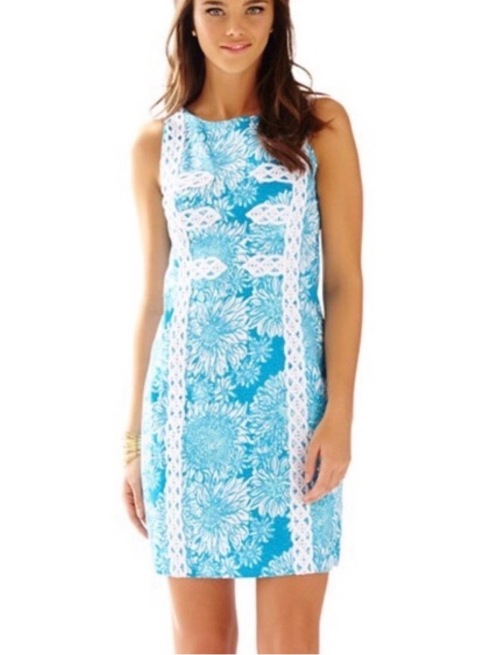 Lilly Pulitzer Turquoise & White Floral Shift Dress